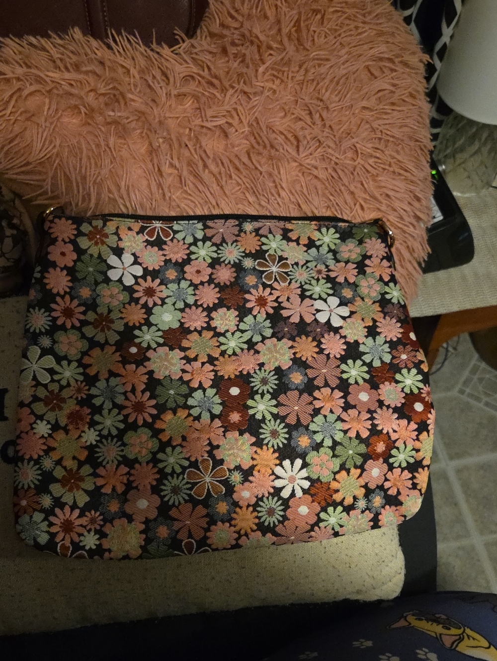 Floral Embroidered Crossbody Bag - Pink & Green